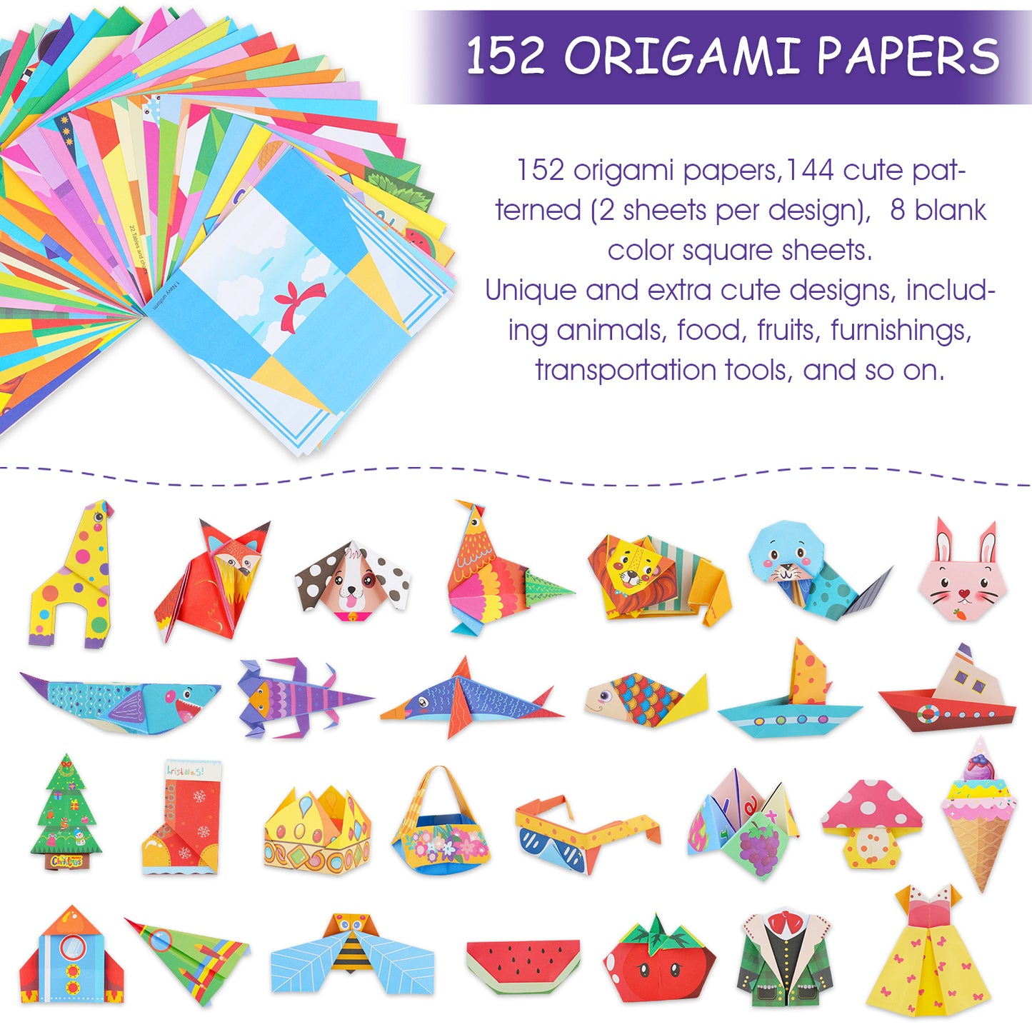 Origami Paper Kit 152 Sheets 72 Designs 5.5"x5.5" Double-Sided & Origami Book,