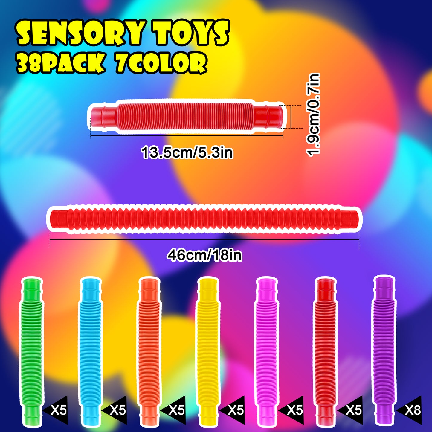 38PCS Mini Pop Tube Sensory Fidget Toy Set, Multi-Color Stretchable Pipes Pre-