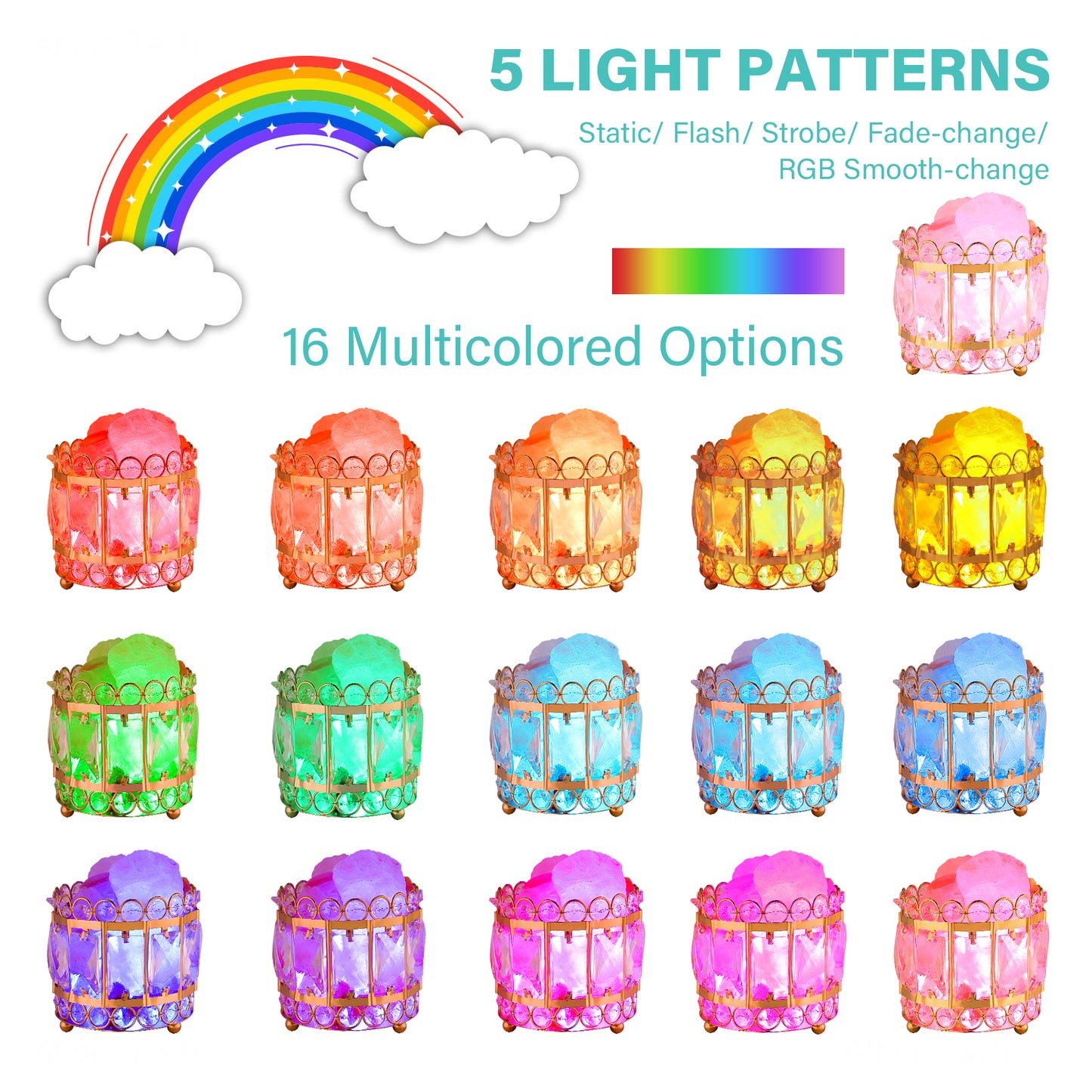 Himalayan 16 Colors Changing Crystal Salt Lamp Night Light, USB Mini Small Sal