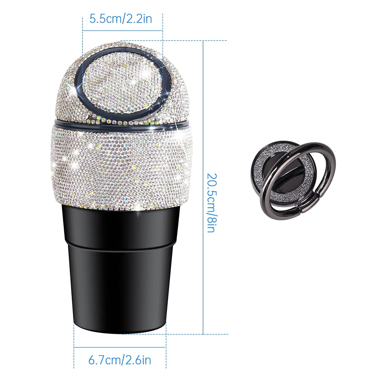 Rhinestone Car Garbage Can Sunglass Dash Holder Glitter Trash Can Rebound Lid