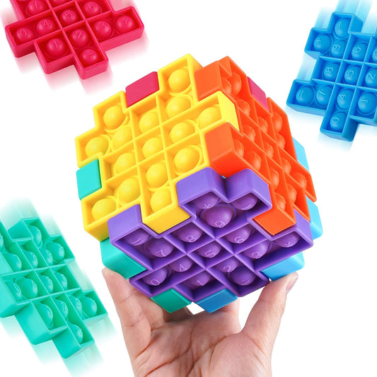 6PCS Pop Bubble Silicone Fidget Sensory Toy 3.9" Cube Puzzle 3D Building Blocks