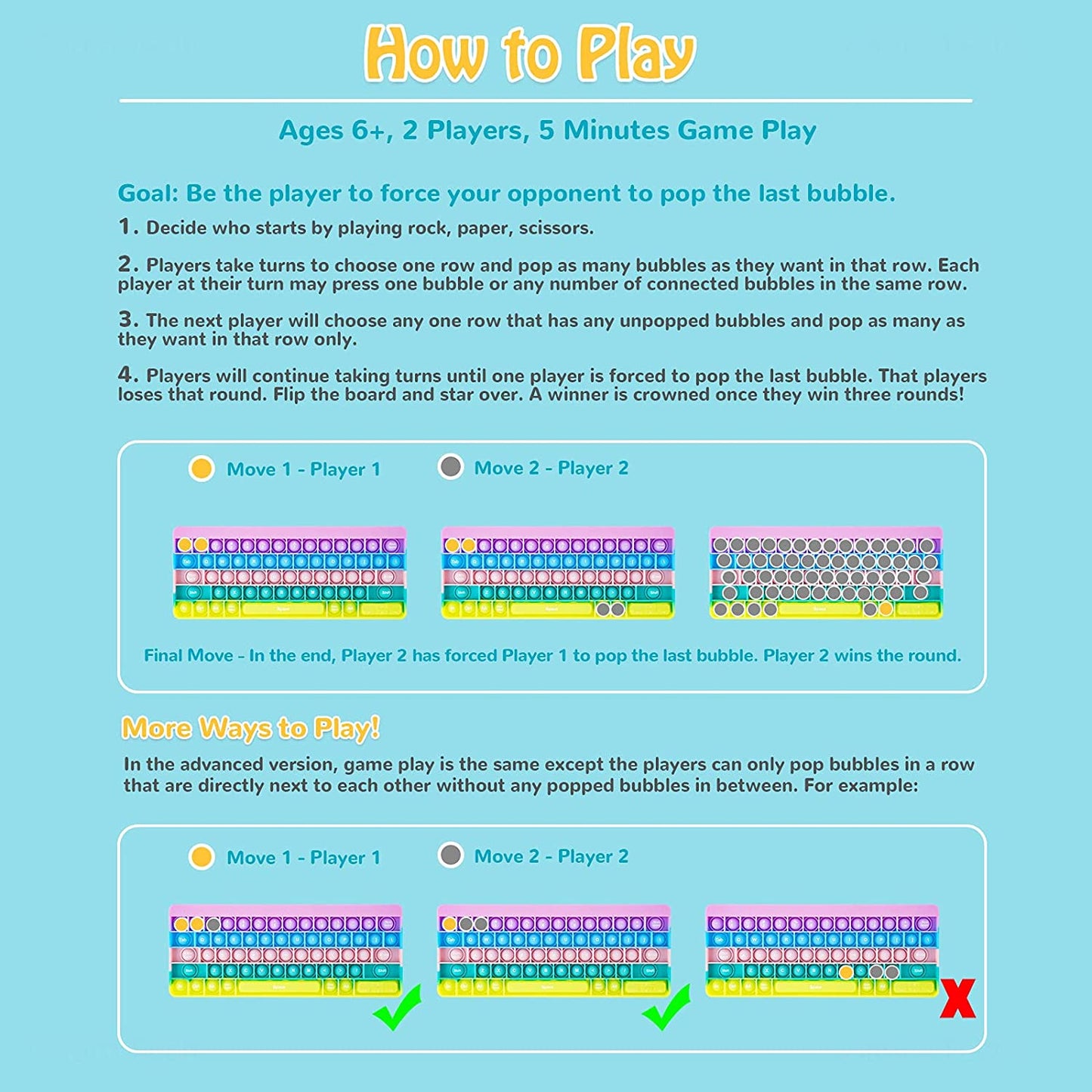 Silicone Keyboard Push Pop Bubble Fidget Sensory Toy Big Size 10.6x4.3 Alphabet