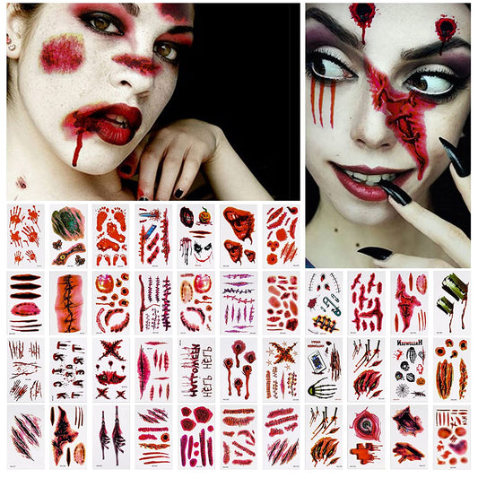 40 Sheets Halloween Horror Removable Realistic Fake Temporary Tattoo Set Zombie
