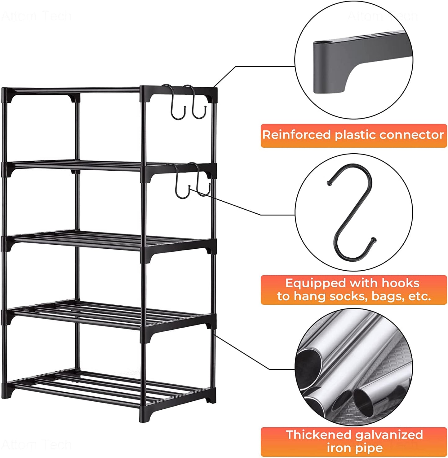 Shoe Rack 5-Tier Stackable Lightweight Space Saving Metal Organizer 10 Pairs