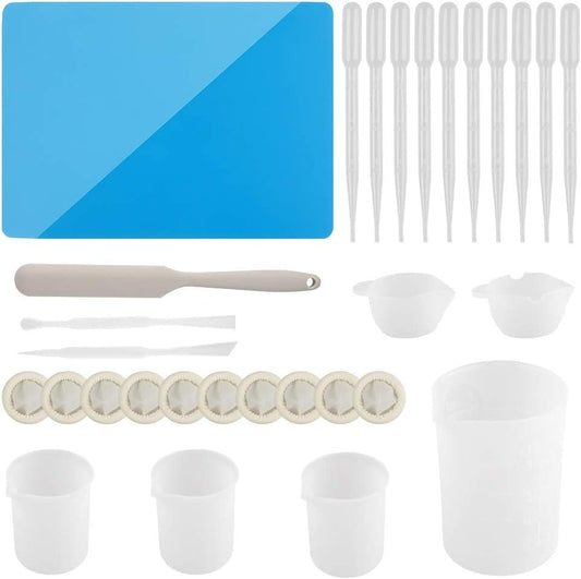 Reusable Silicone Resin Mixing Tool Set Smooth Silicone Mat Pad Measuring Cups