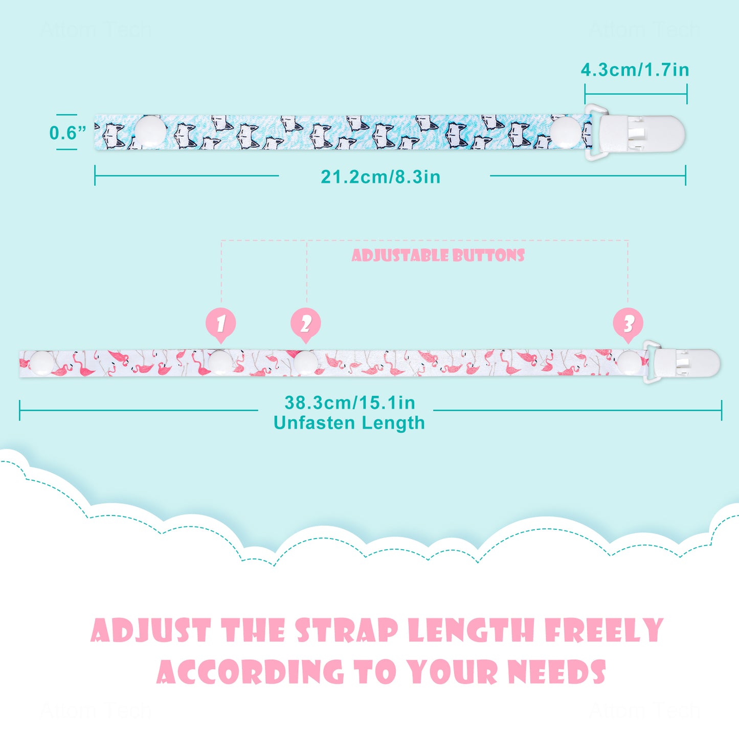 8PCS Unisex Baby Teething Adjustable Length Pacifier Clip Sraps, Universal Saf