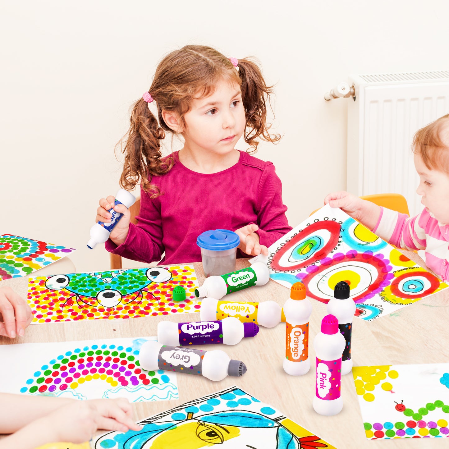 Dot Marker Set, 10 Colors Paint Marker (70 ml/2.36 oz) + 28 Pages Activity Boo