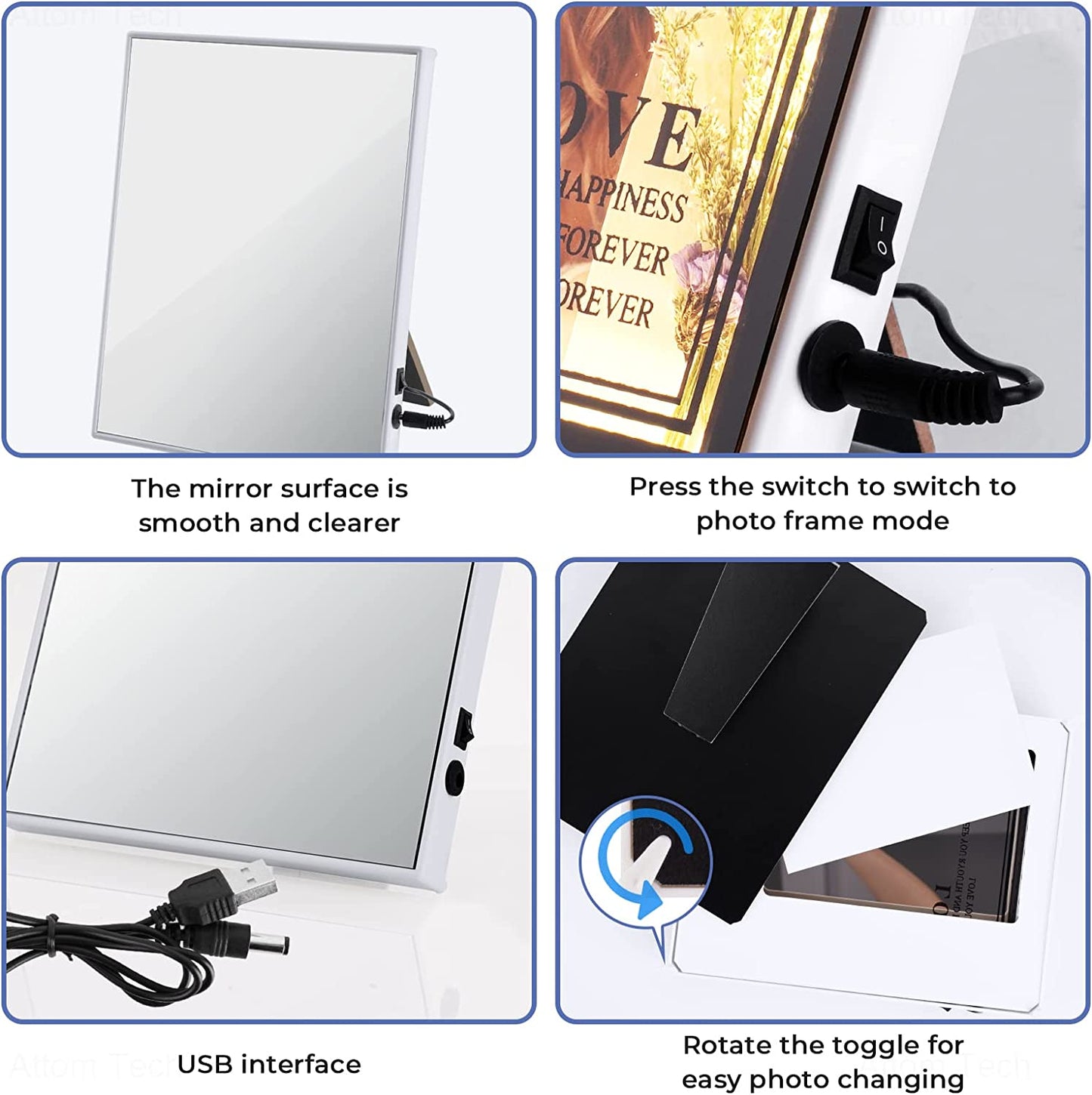 Warm Light LED Mirror Picture Frame 6X8 Freestanding Frame Horizontal Vertical