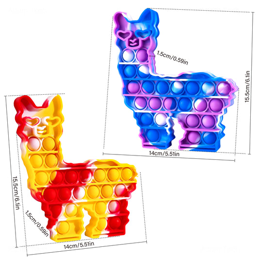 2PCS Silicone Alpaca Push Pop Bubble Fidget Llama Sensory Toys, Adorable Anima