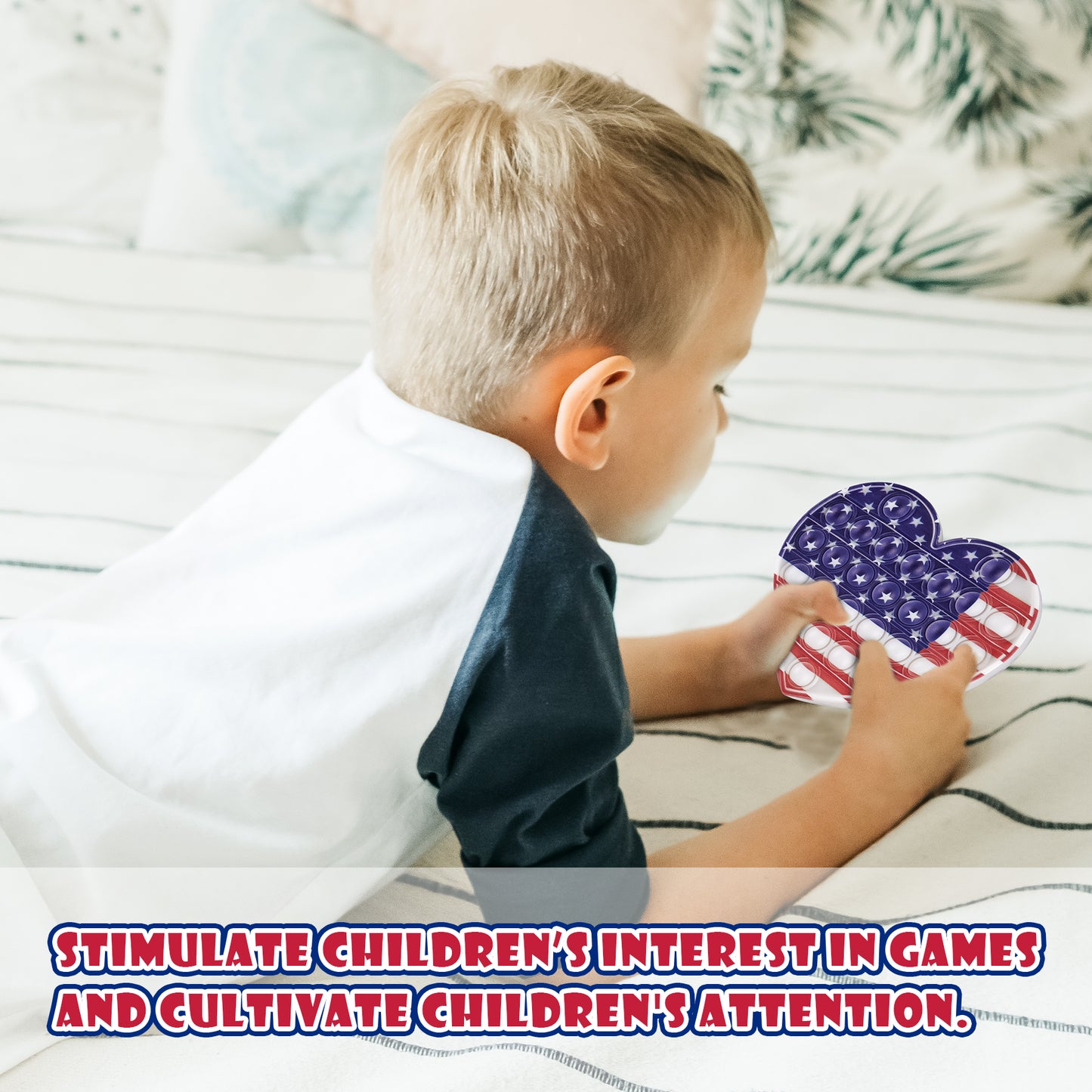 Fidget Pack US Flag Push Pop Fidget Toy Heart Shape Silicone Bubble Game