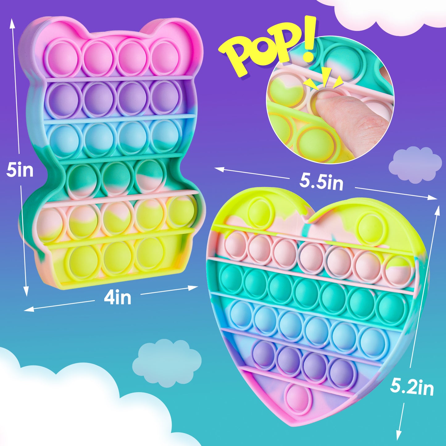 2PCS Bubble Pop Sensory Fidget Toy Set Large Size Silicone Push Popper Stress