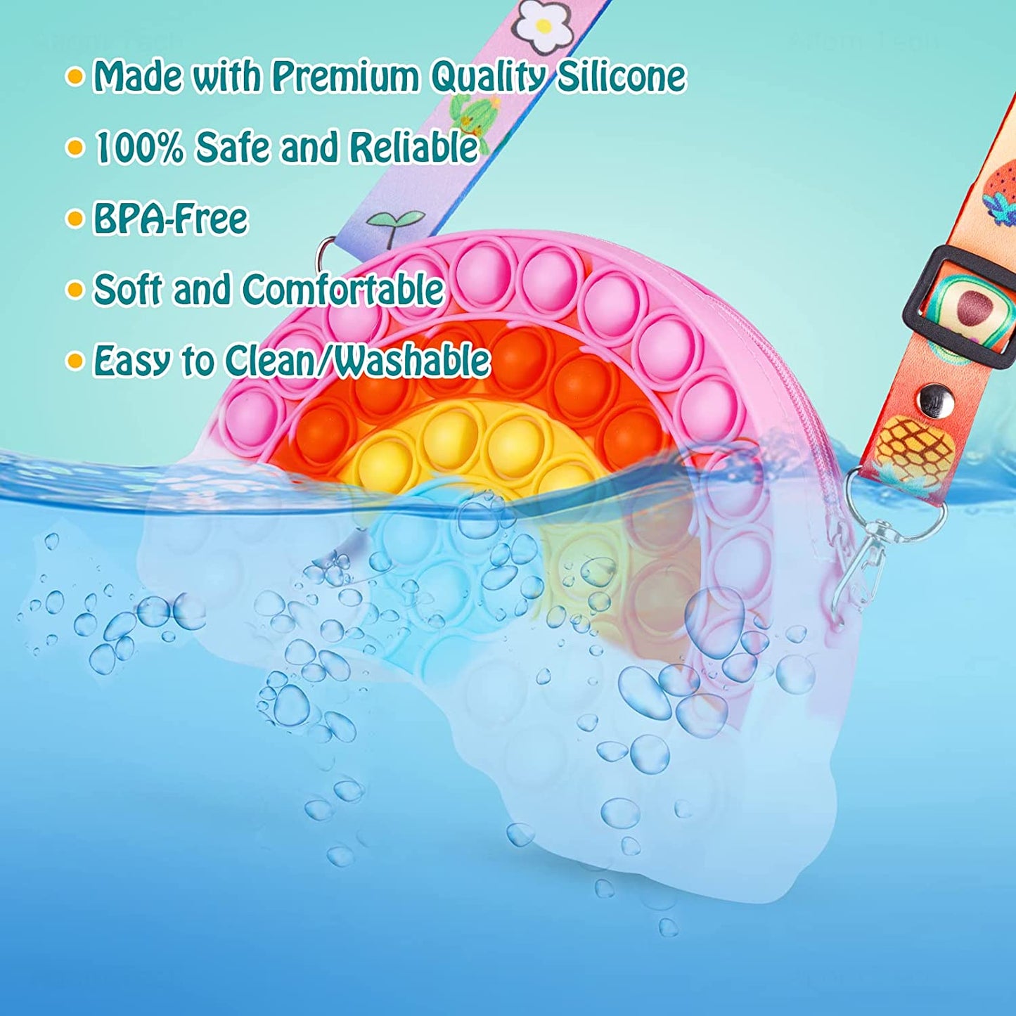 Rainbow Purse Push Pop Bubble Fidget Sensory Toy Colorful Shoulder Crossbody Bag
