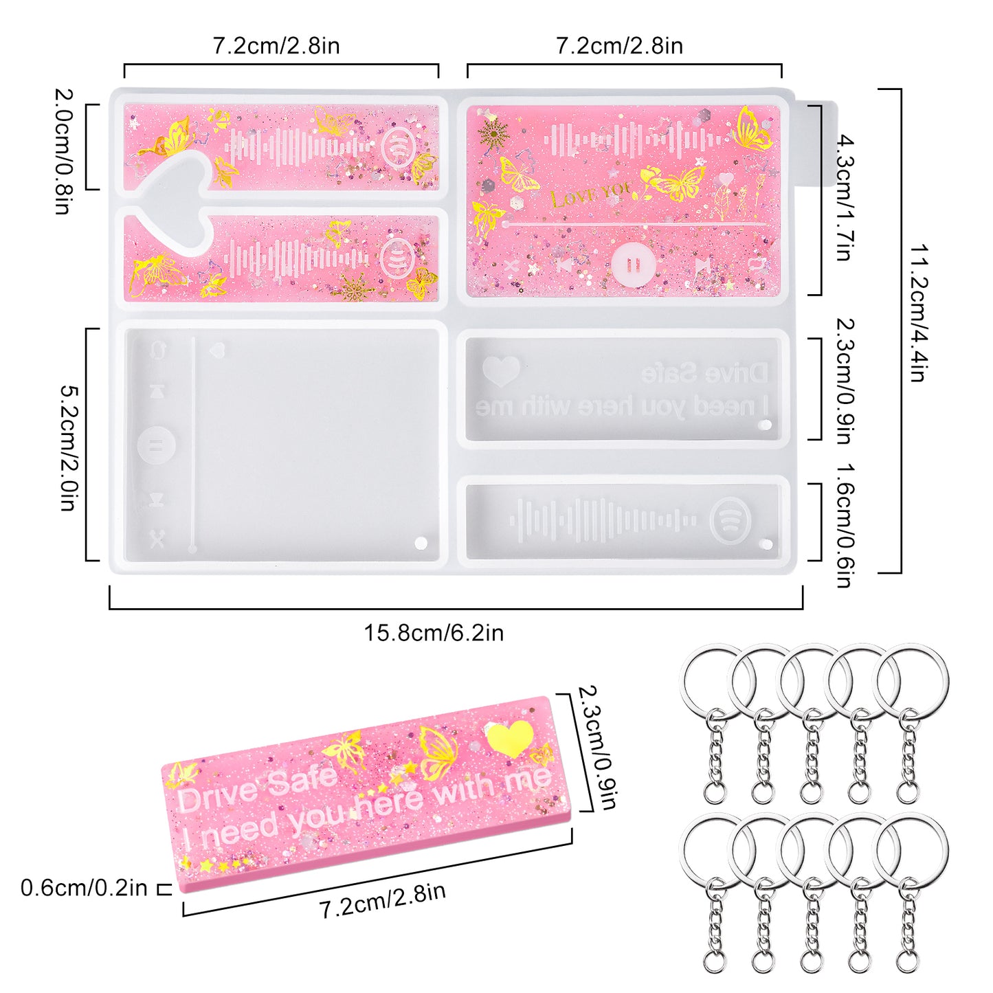 Media Player Epoxy Resin Casting Silicone Mold + 10PCS Keychain Rings Kit, Cou