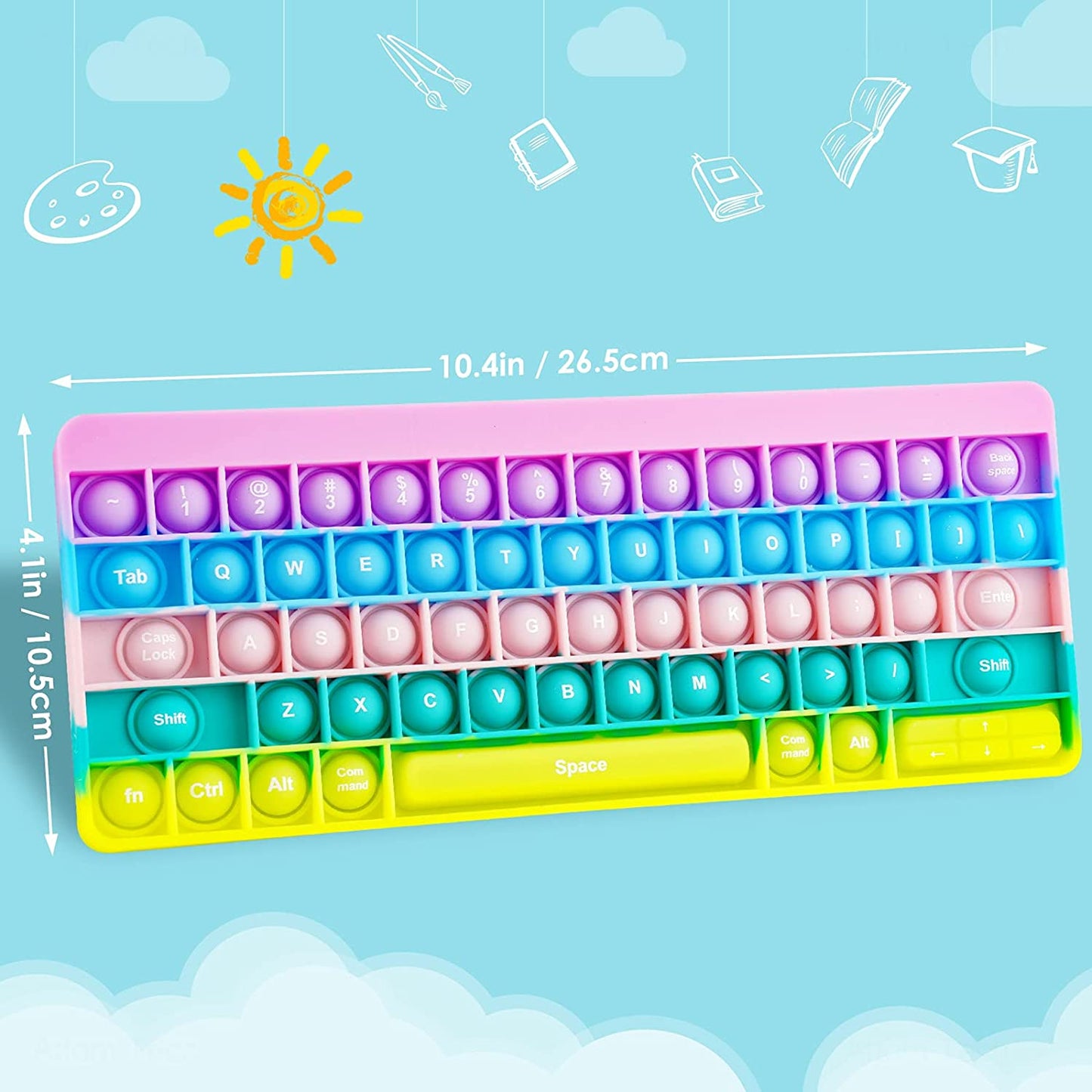 Silicone Keyboard Push Pop Bubble Fidget Sensory Toy Big Size 10.6x4.3 Alphabet
