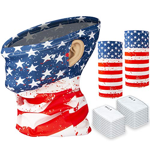 Tube Bandanas 2-Pack Neck Gaiter Protective 20PCS PM2.5 Carbon Filters Included