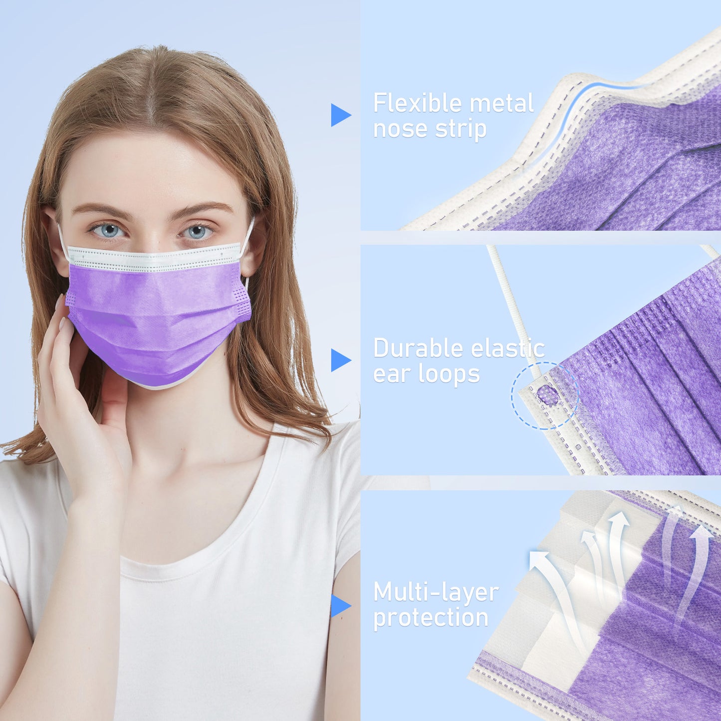 70PCS Adult Size Disposable Protective Individually Packed Soft (Purple)