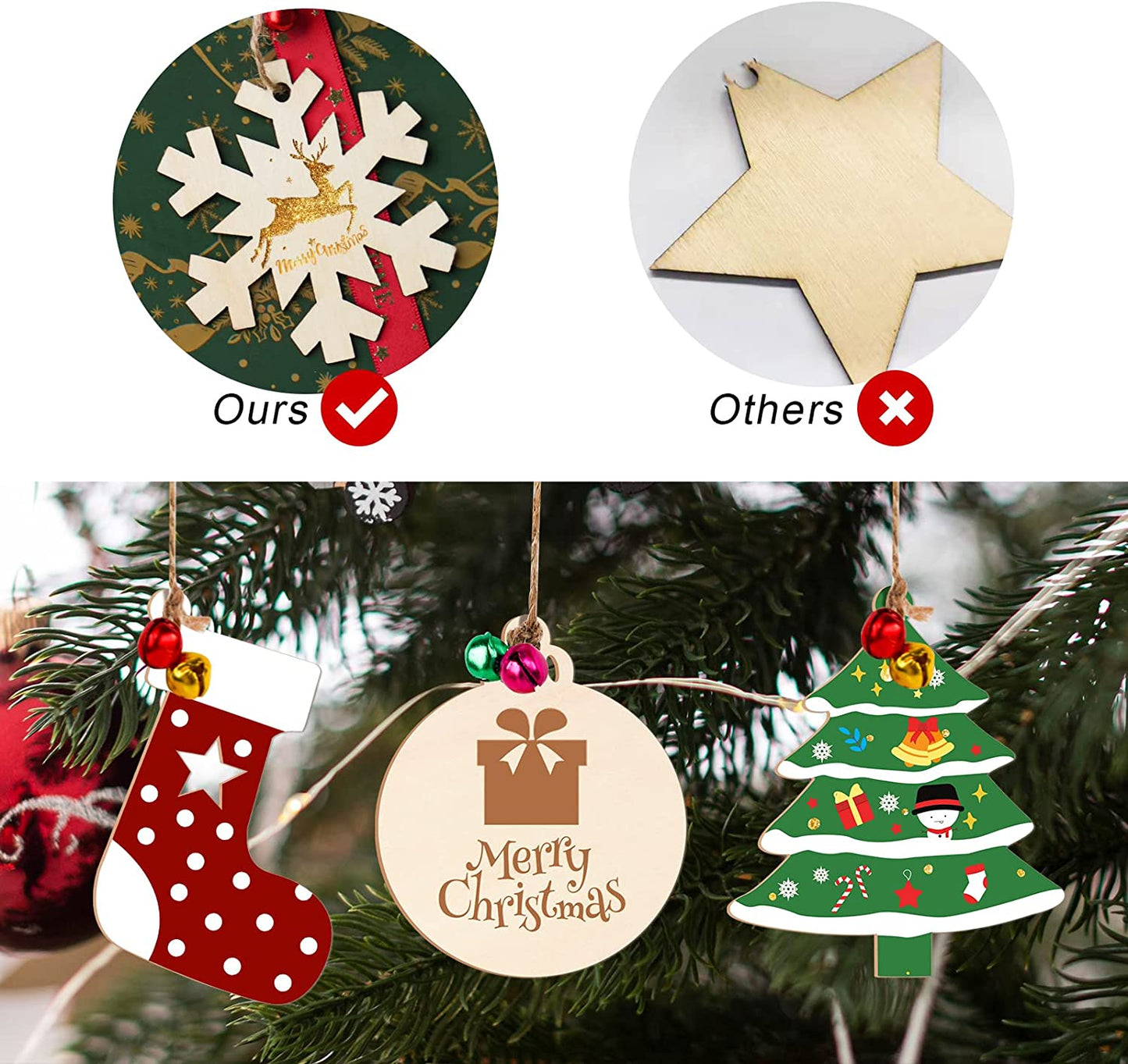 Unfinished Christmas Wooden Ornament 51PC DIY Hanging Decoration Holiday Home