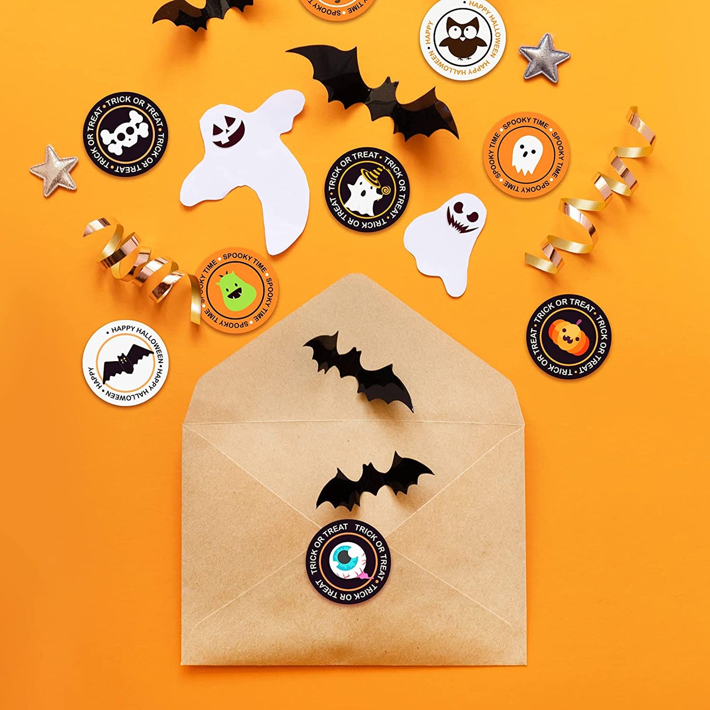 1000PCS Self-Adhesive Happy Halloween Stickers (Large 1.5"+Small 1") 15 Assorted
