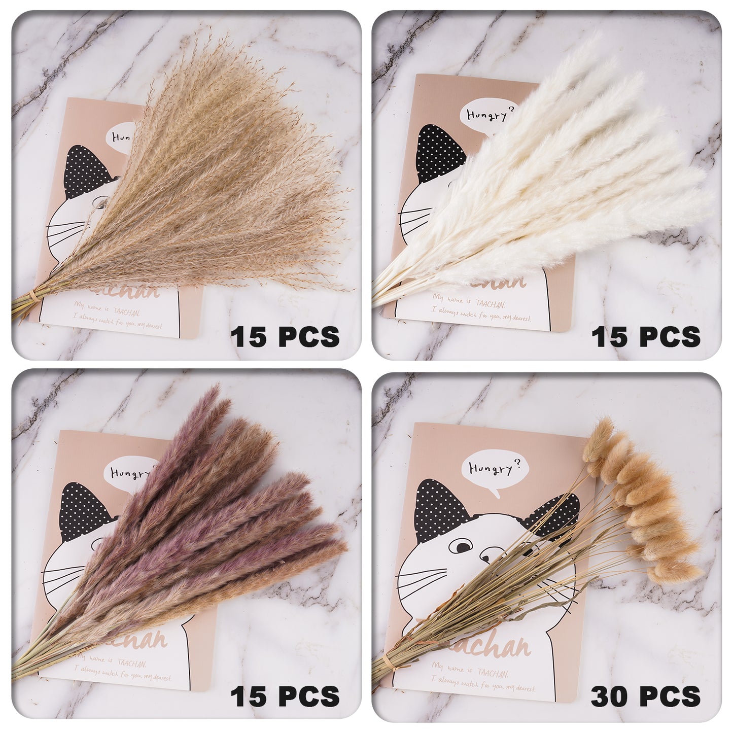 75PCS Natural Dried Pampas Grass Stems Decoration Set (15 White Pampas+15 Brow