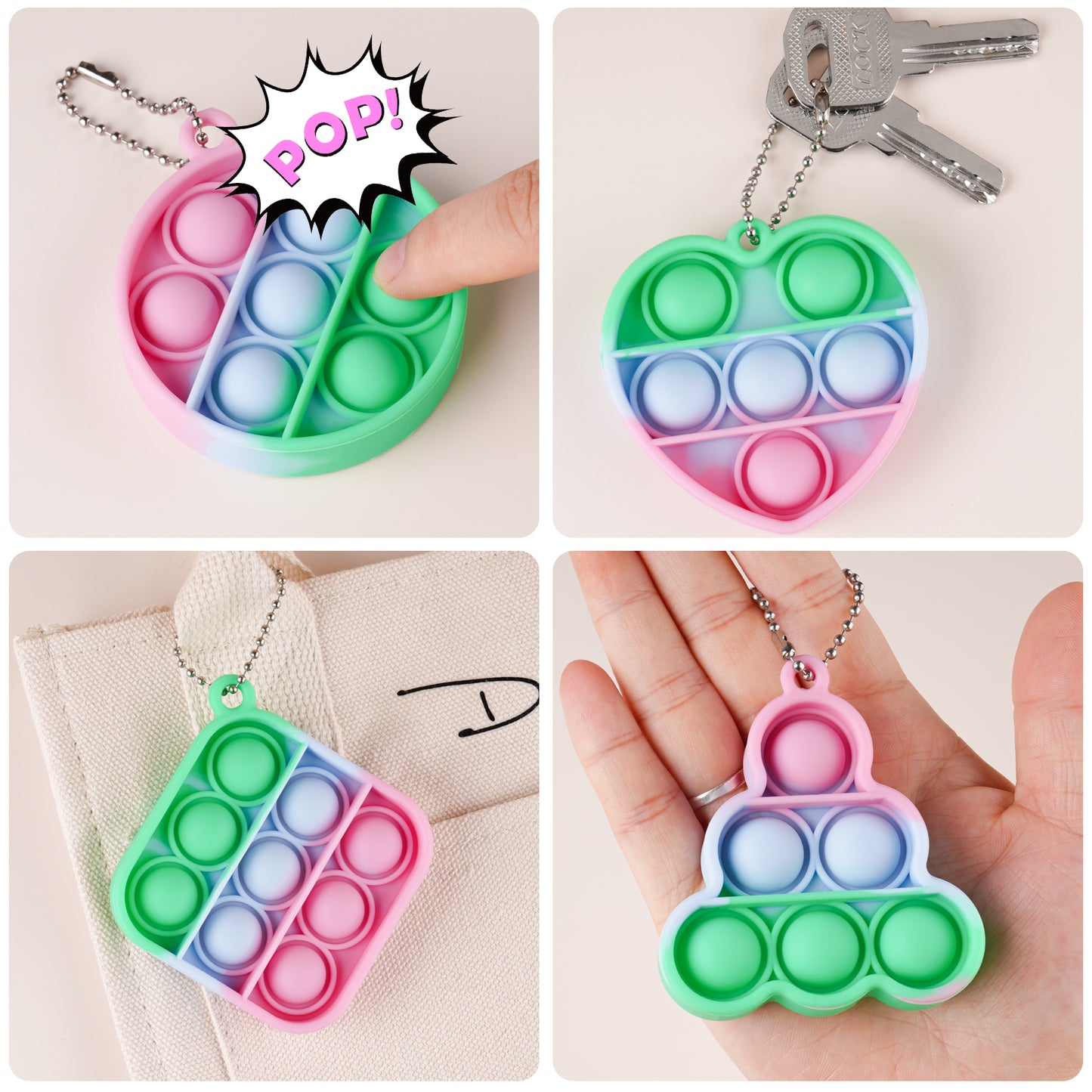 4PCS Mini Pop Keychains Push Bubble Fidget Sensory Toy Set, Simple Fidget Toy