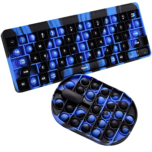 2PCS Keyboard & Large Mouse Push Pop Bubble Fidget Tie-Dye Blue/Black Camo