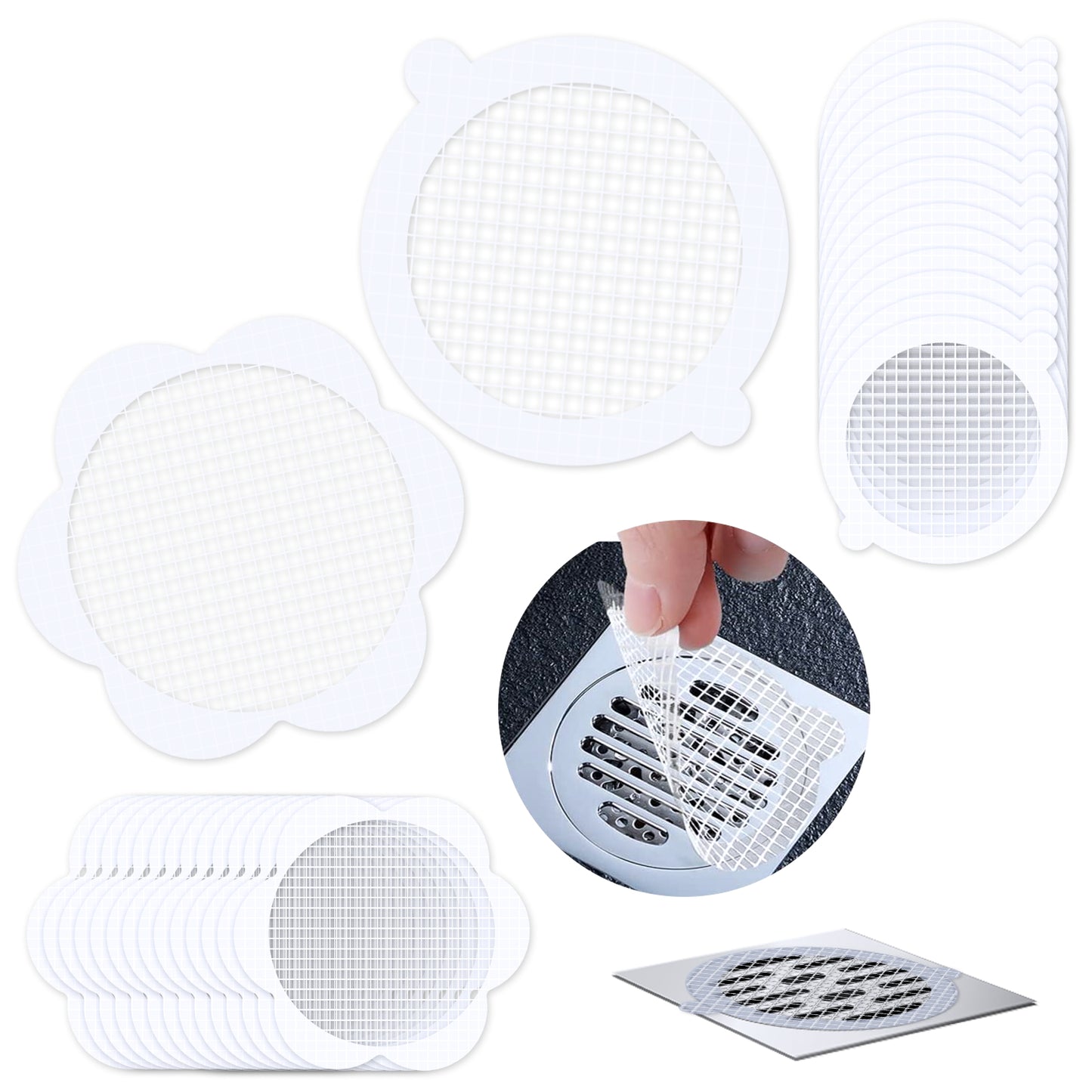 30-Pack Disposable Shower Drain Hair Catchers, Waterproof Strong Adhesive Mesh