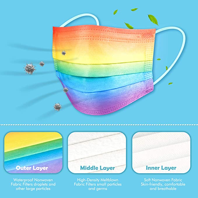 60-Pack Disposable Unisex Adult Size Gradient Rainbow Colors Individually Wrap