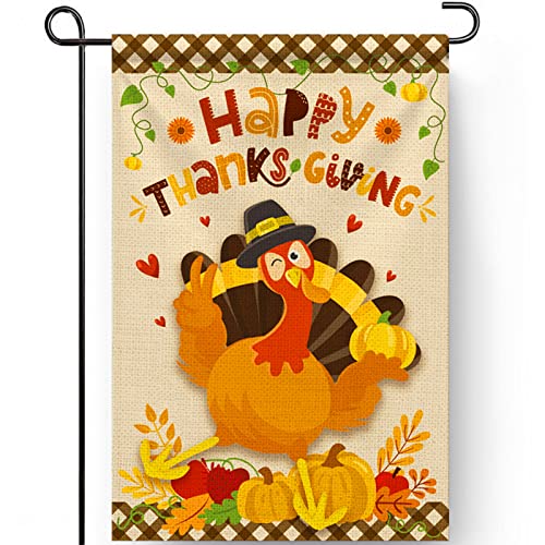 Happy Thanksgiving Turkey Double-Side Holiday Garden Flag 12x18 Inch Fall Autumn