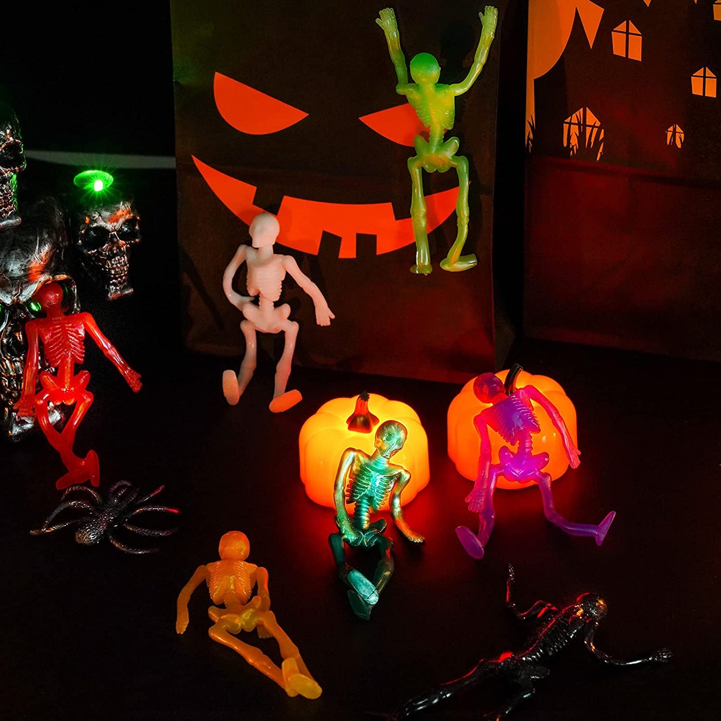 29PCS Halloween Stretchy Skeleton Spiderweb Glitter Spider Toy Set Fun Novelty