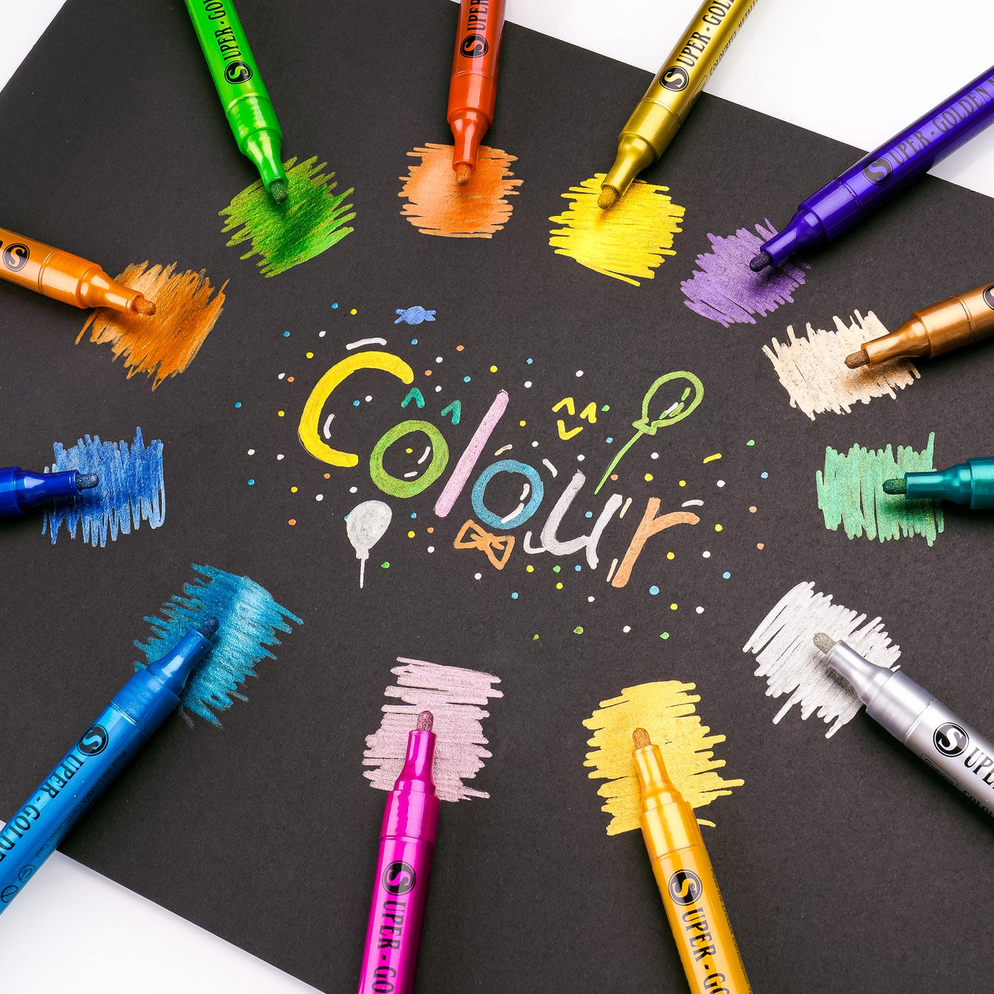 12 Colors Super Golden Metallic Effect Acrylic Paint Pen Set Water-Based Quick