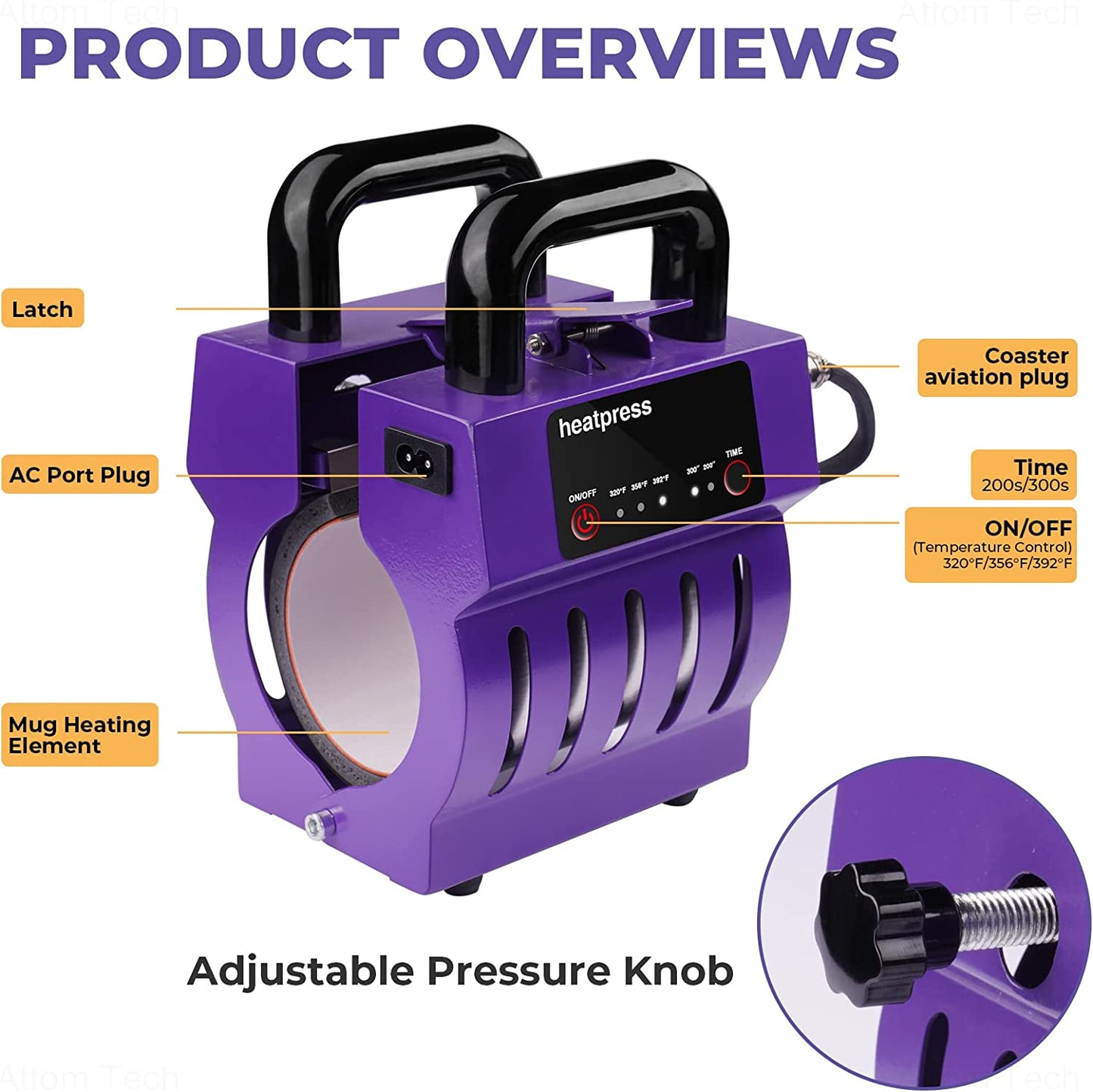 Mini Mug Heat Press Machine for 10-11oz Coffee Mugs Tumblers Free Gloves & Tape