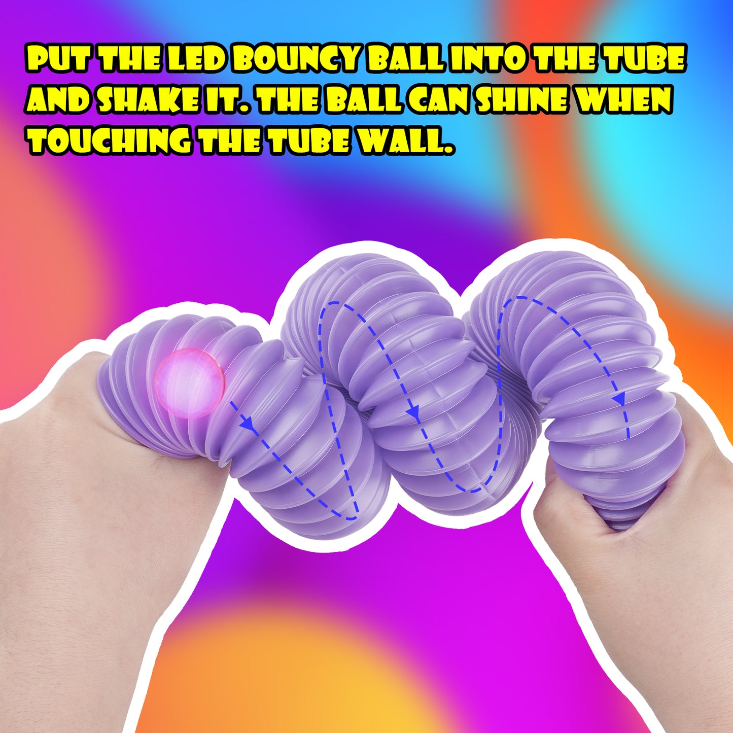 4PCS Stretch Pop Tubes and 3PCS LED Bouncy Balls Sensory Toys, Multi-Color