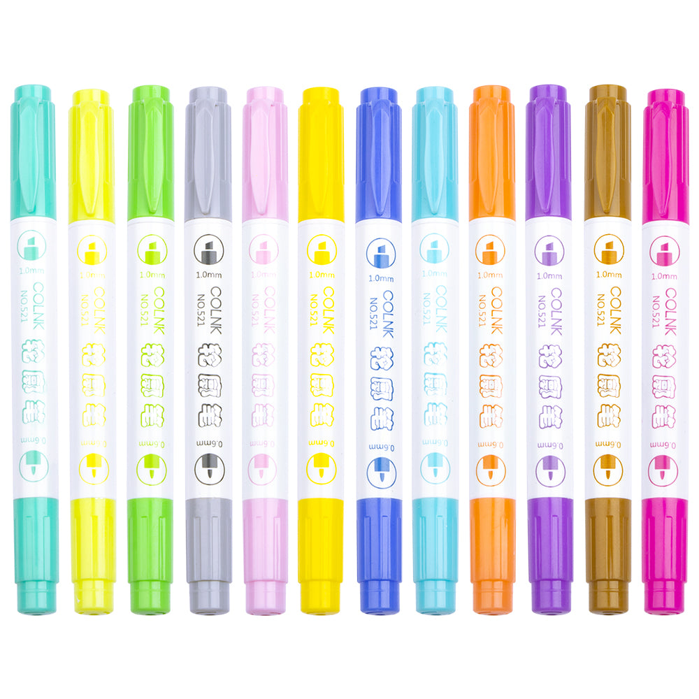 Dual Tip Double Line Metallic Ink Self-outline Marker Set, Paint Pen Bullet Jour