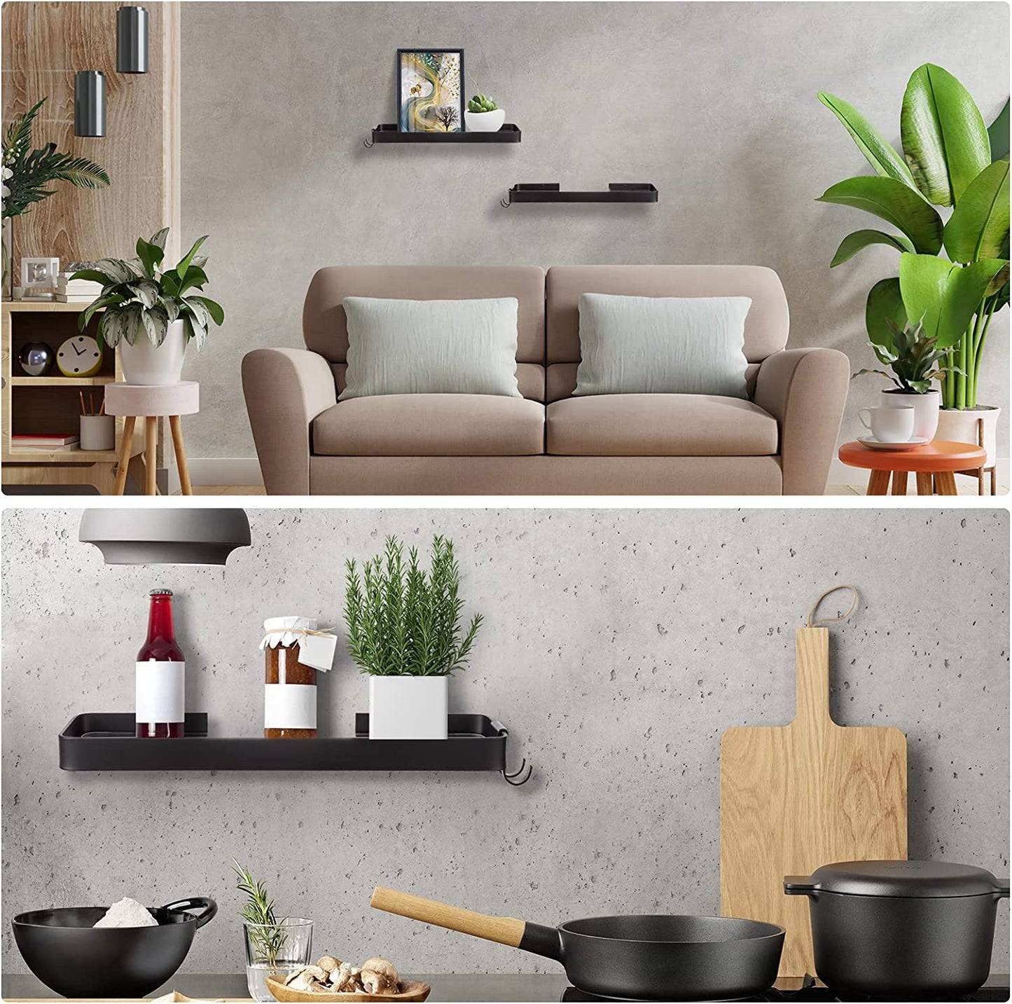 Wall Mount Bathroom Floating Shelf 2-Tier 15.7" Black Aluminum Frame Thick Glass