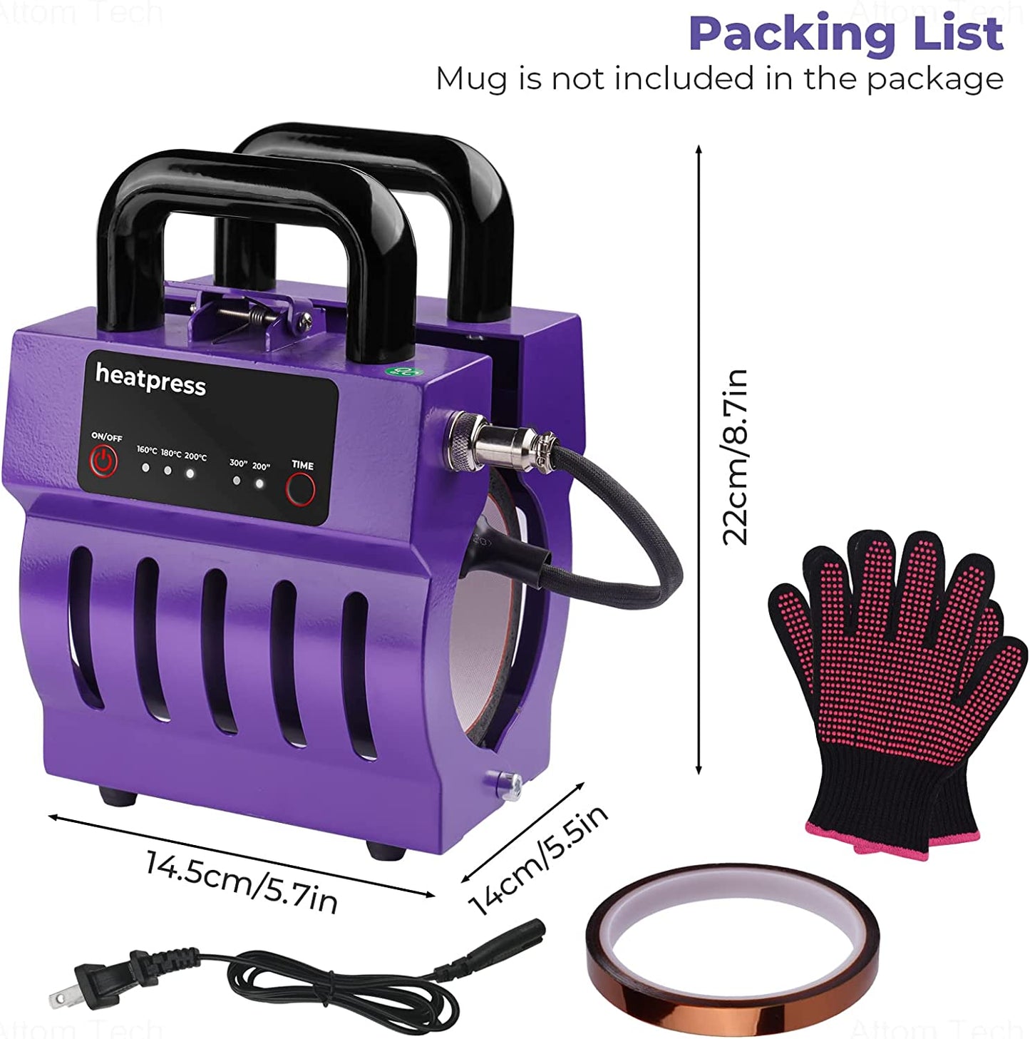 Mini Mug Heat Press Machine for 10-11oz Coffee Mugs Tumblers Free Gloves & Tape