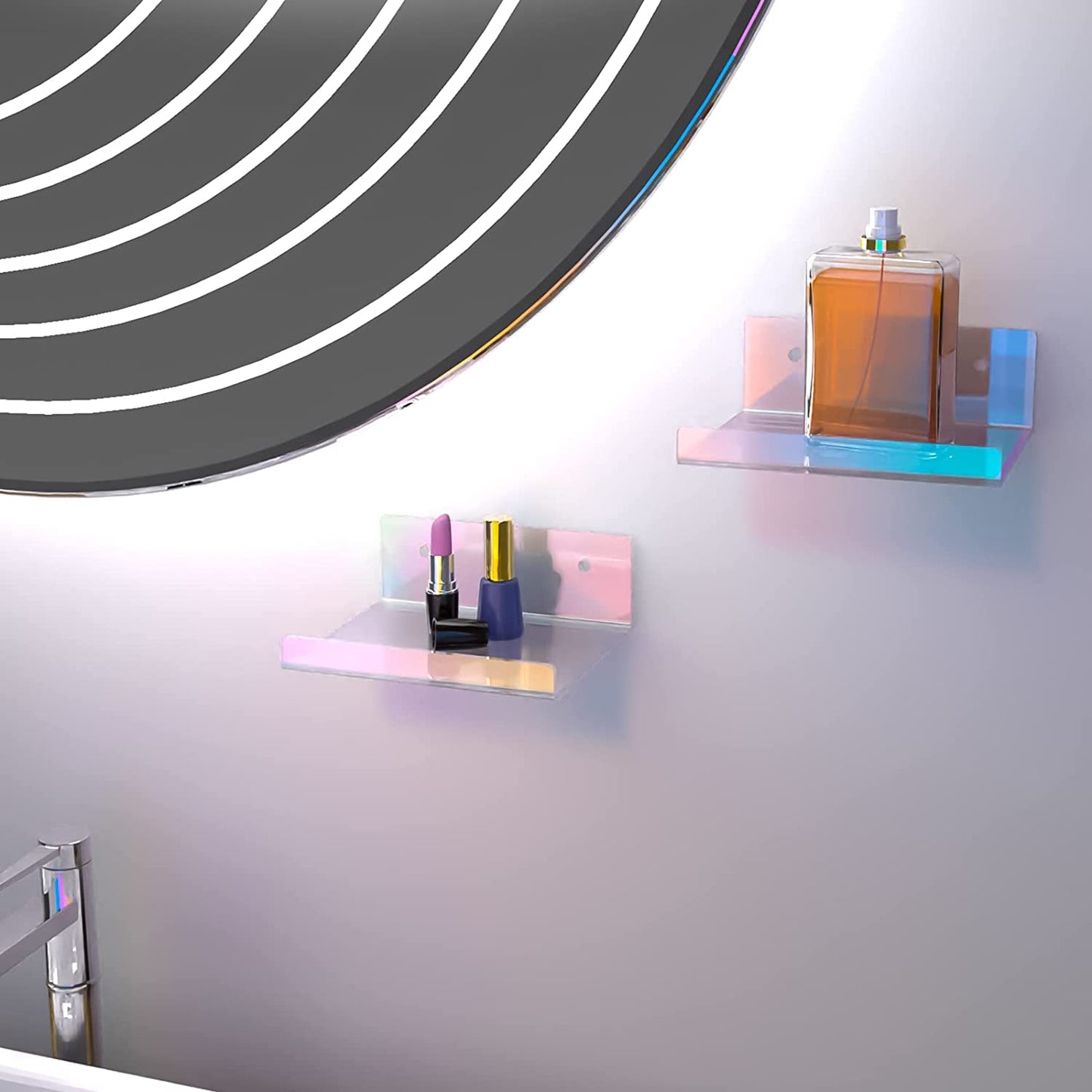 Iridescent Acrylic Floating Shelves with Edge 2PCS Medium Wall Mounted 7.9"x4.5"