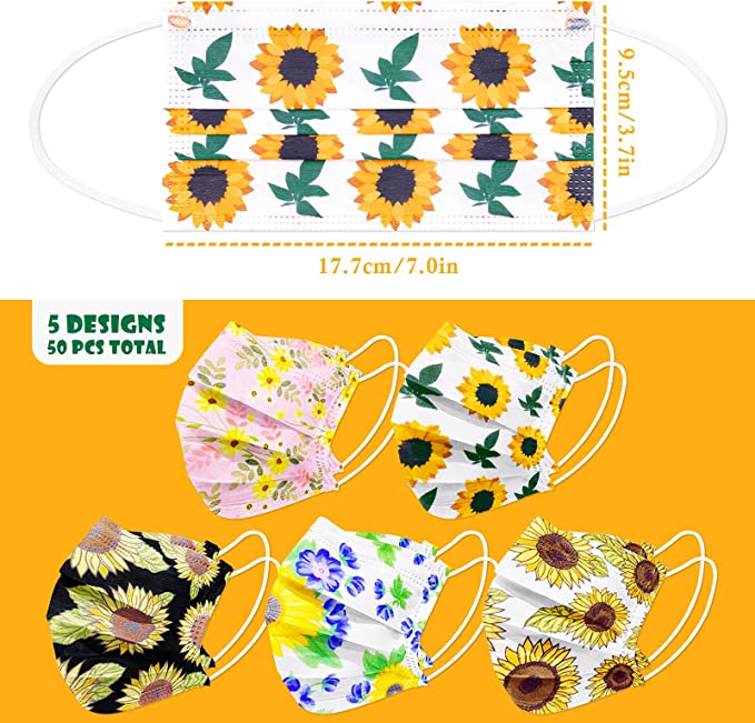 50-Pack Individually Wrapped Disposable Colorful Flower Patterns