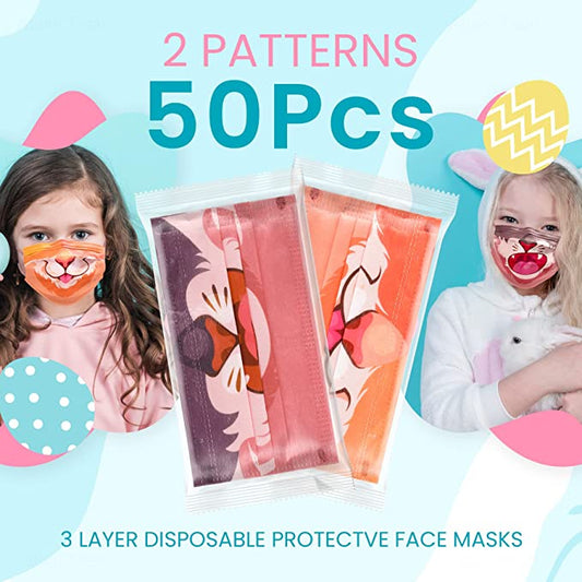 50PCS Disposable Kids Cute Lion Tiger Patterns Individually Wrapped Breathable