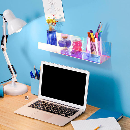 Iridescent Wall Mount Clear Acrylic Floating Shelves 2PCS 15" Thick Wall Ledge