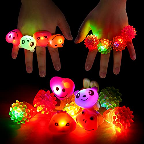 30PC Flashing LED Light Up Bumpy Jelly Rubber Ring 10 Shapes Colorful Finger Toy