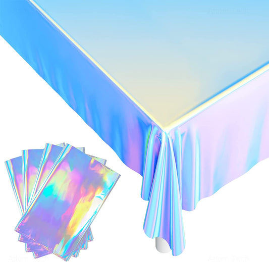 Iridescent Plastic Tablecloths 4PCS 54.8x109.6 Metallic Laser Shiny Party Table