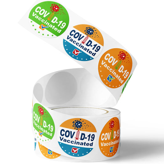 500PCS Vaccinated 1.5" Waterproof Round Label Sticker Roll Assortment Combo Va