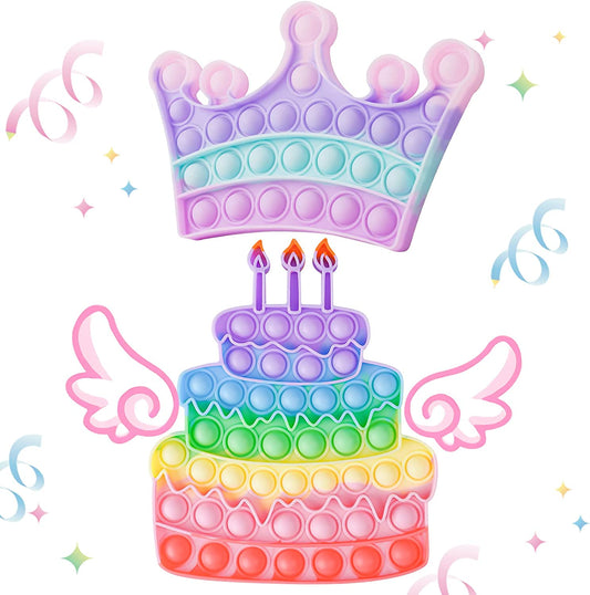 Birthday Cake Crown Silicone Push Pop Bubble Fidget Toys 3PCS Multicolor Sensory