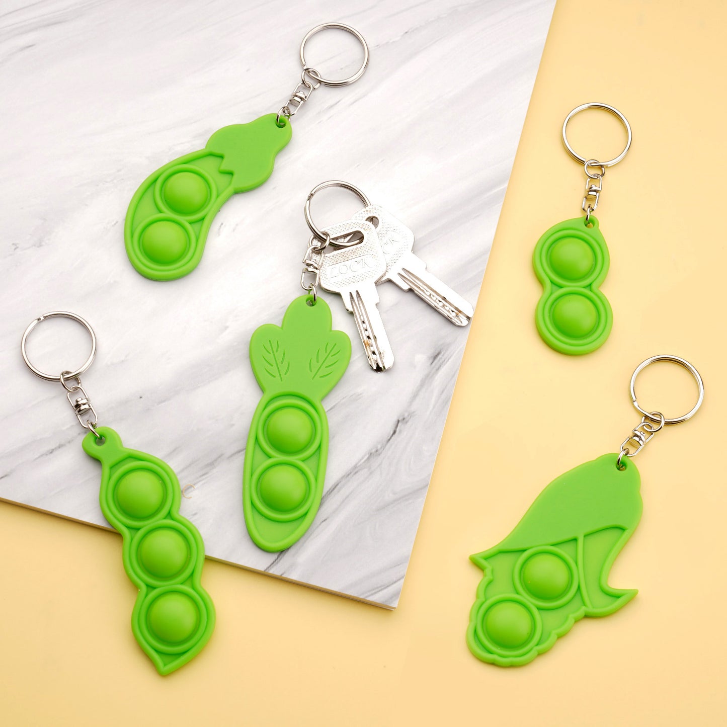 Green Veggies Pop Fidget Toy Keychain Silicone Bubble Stress Anxiety Relief 5PCS