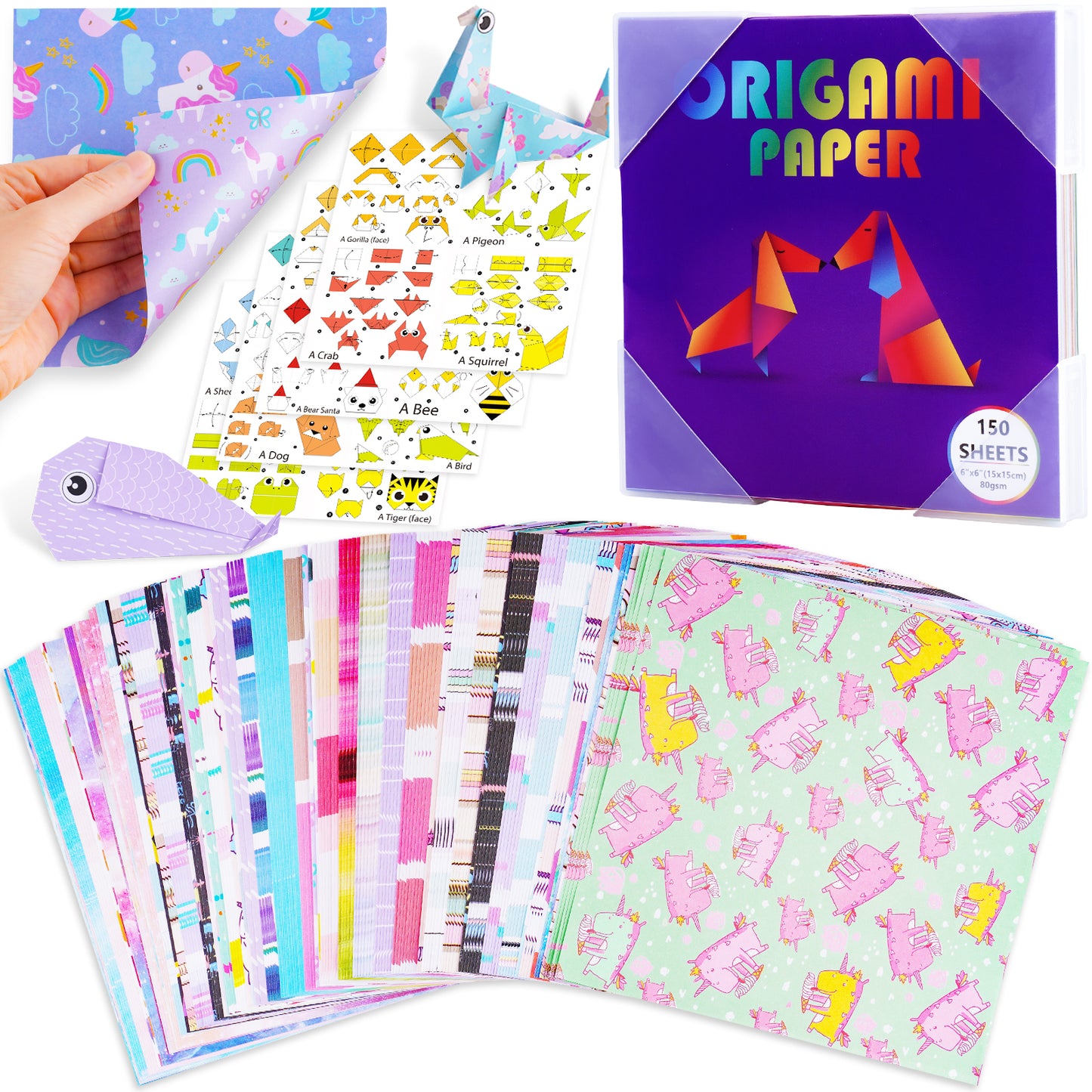 Origami Paper Kit 150 Sheets Double-Sided 6x6 inch, 18 Beautiful Designs, 36 P