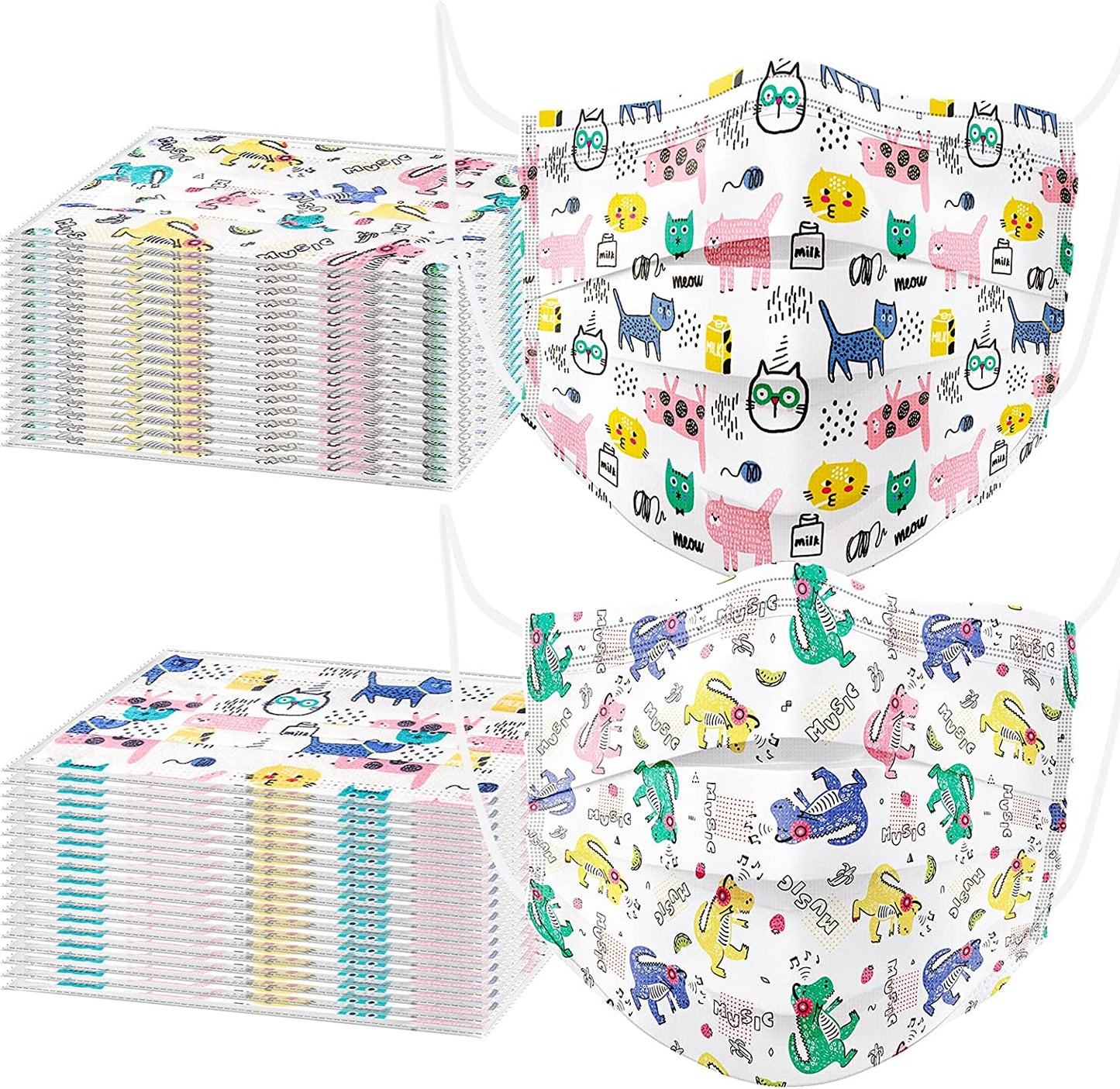 Kid 60PCS Disposable Fashion Cartoon Cat Dinosaur Multicolor Individually Packed