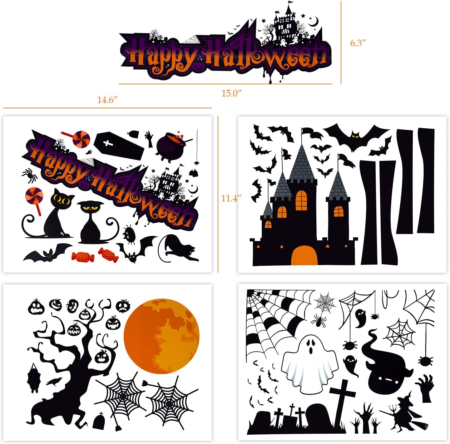 Halloween Decor 72PCS Removable Reusable Double-Side Non-Adhesive Window Clings