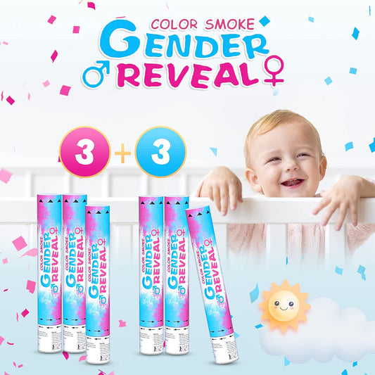 6PCS Boy or Girl Baby Gender Reveal Confetti Powder Cannon Popper 3 Pink+3 Blue