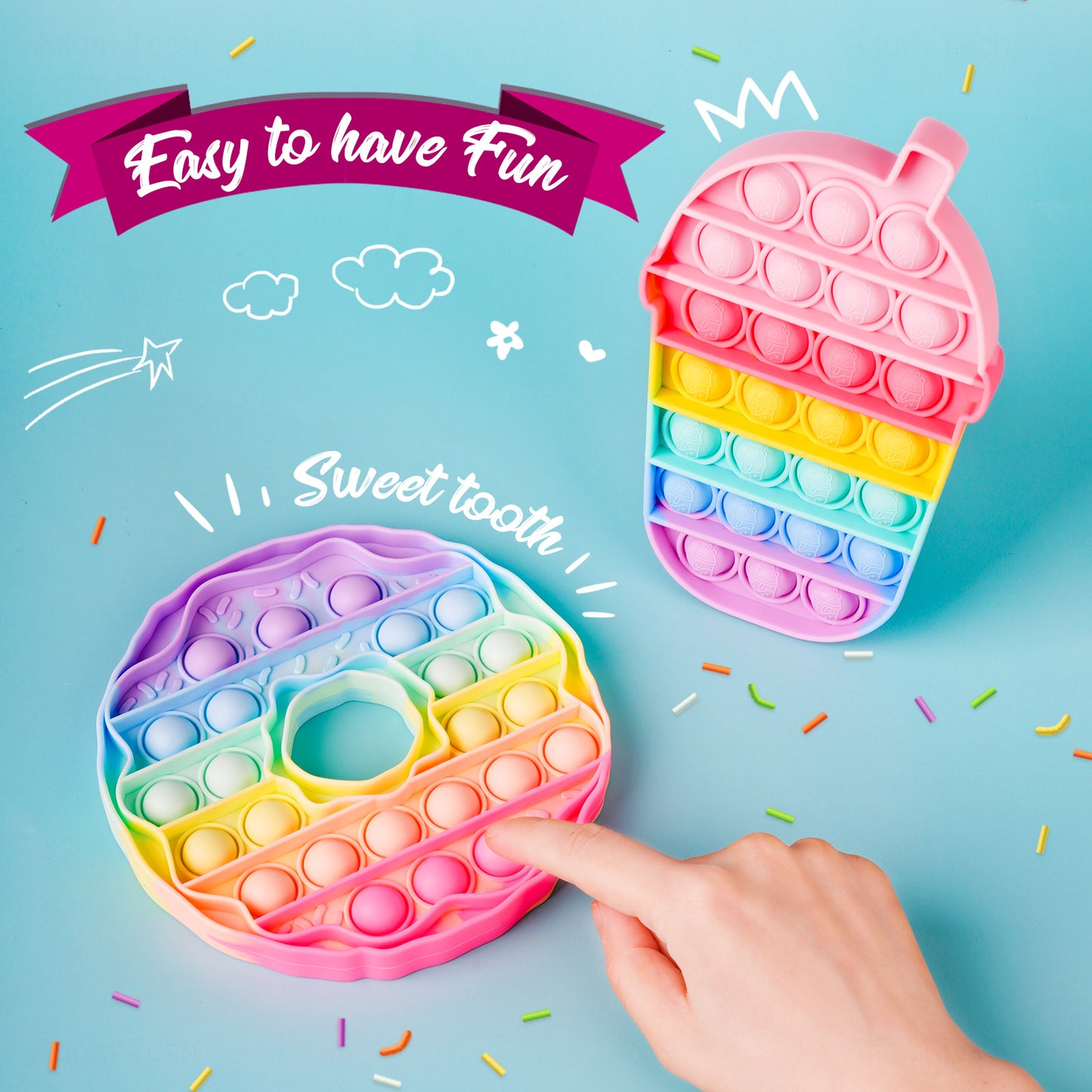 2-Pack Silicone Dessert Push Pop Bubble Fidget Sensory Toys Stress Reducer Anx