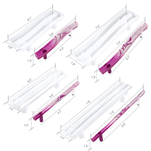 4 Pairs Soft Silicone DIY Epoxy Resin Casting Molds, Curved Rectangle Wave + S